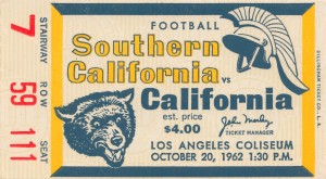 1962_College Football Ticket Stub_USC Trojans vs. Cal Bears_Los Angeles Coliseum Tickets_Row One Art